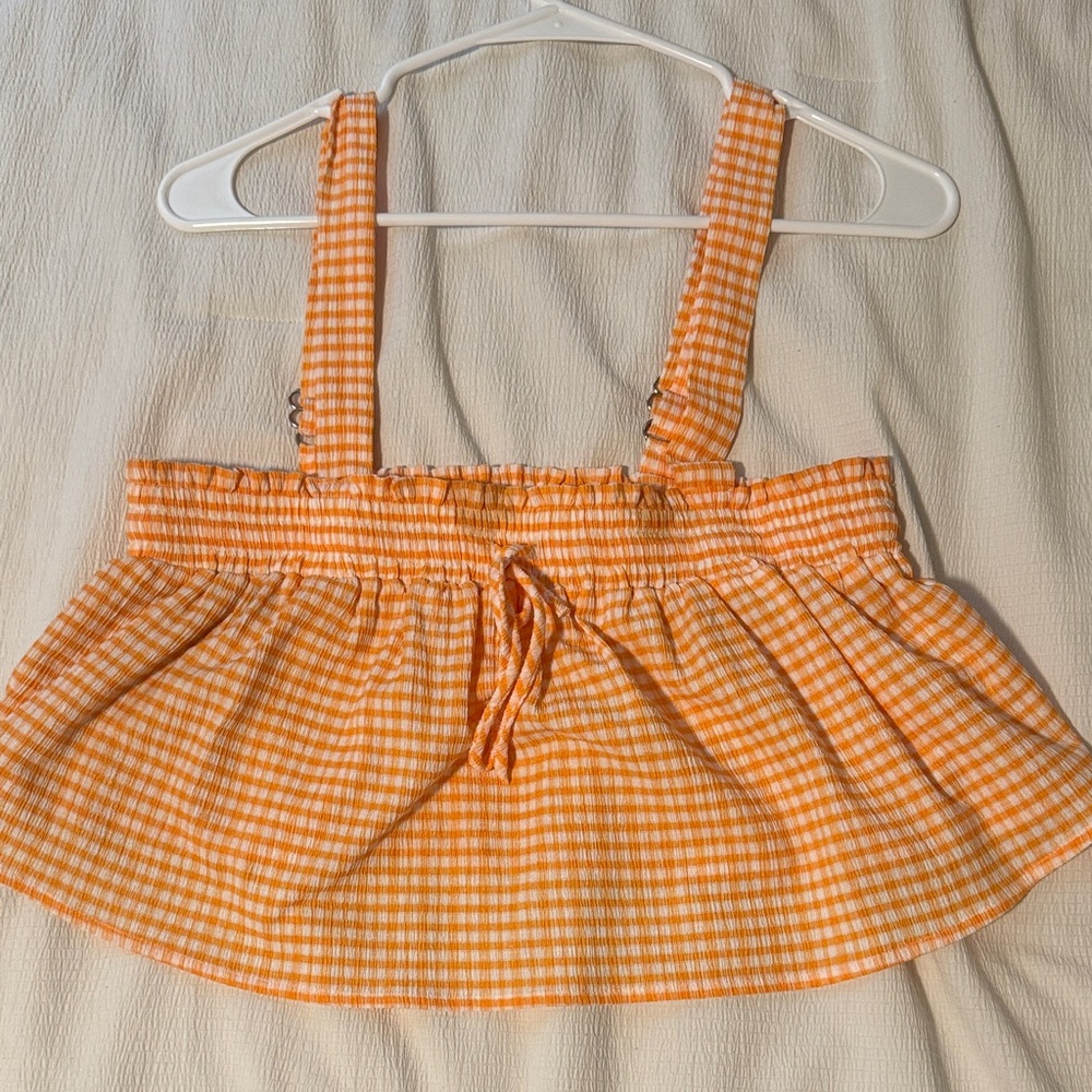 Blue Blush Orange Gingham Crop Top